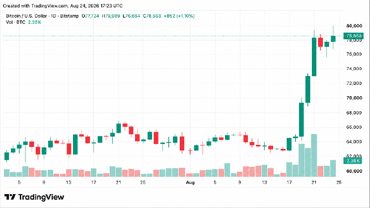 Цена биткоина стремится к отметке в 80 тыс. долларов, а экономист предупреждает о «масштабном количественном смягчении»